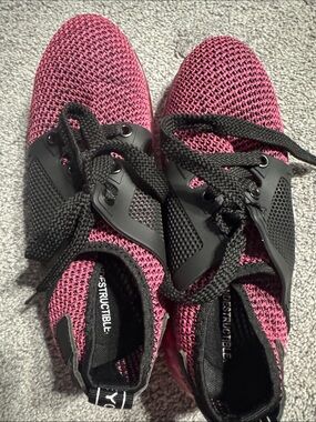 Women’s Pink Knit Athletic Lace-Up Sneakers with Black Accents